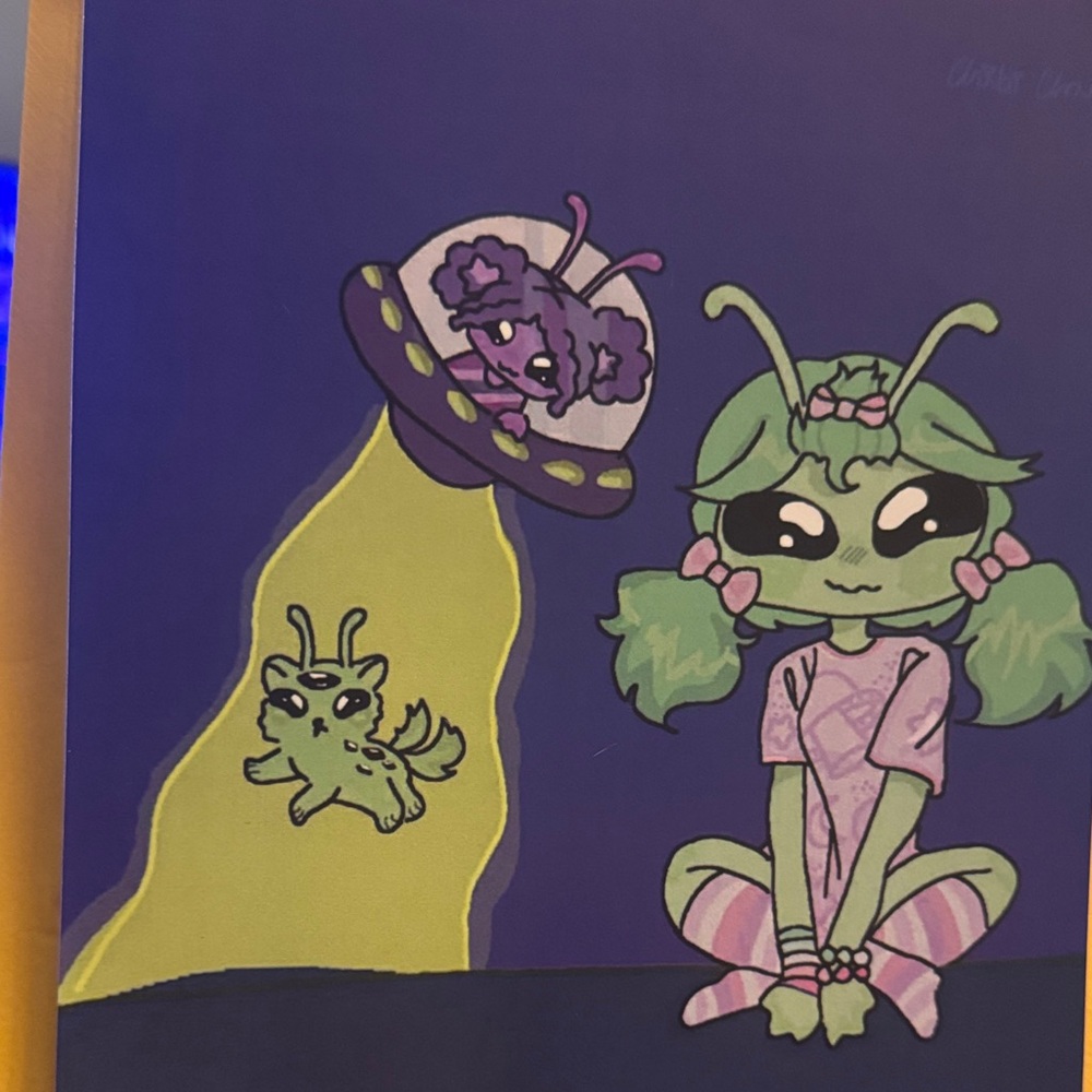 Cute Alien and UFO Art Print